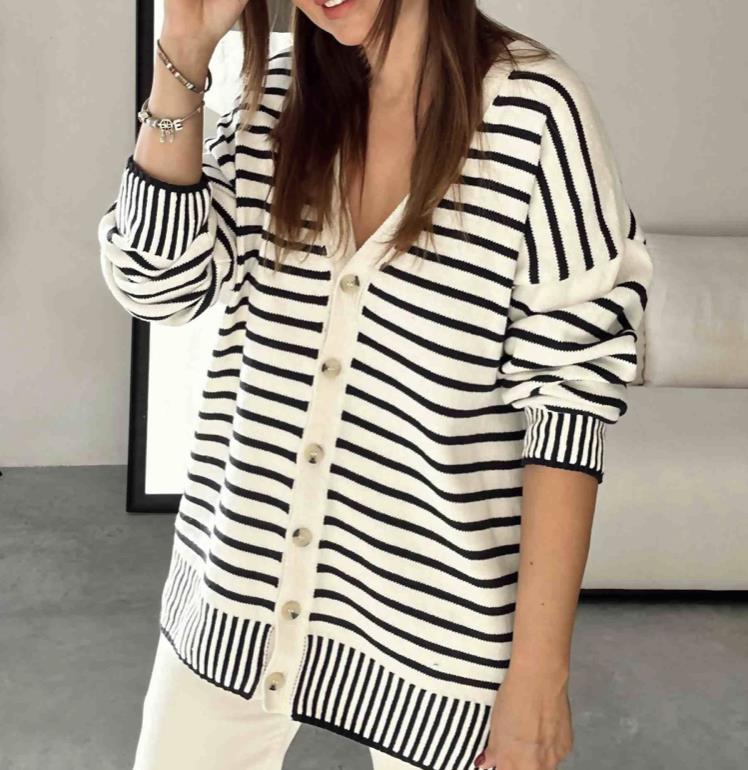 ZR Çizgili Oversize Hırka