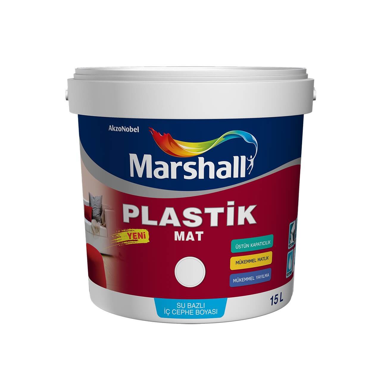 Marshall Plastik Mat Beyaz Boya 15 Lt-İç Cephe Boyaları-FLZ01653