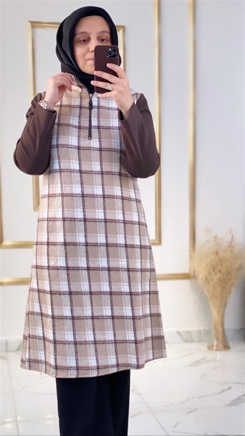 Çınar Özkan Fermuarlı Ekose Tunik 1090