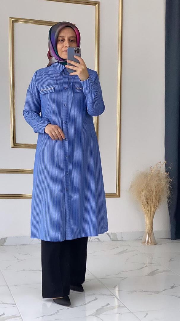 Çizgili Spor Mavi Tunik FRY
