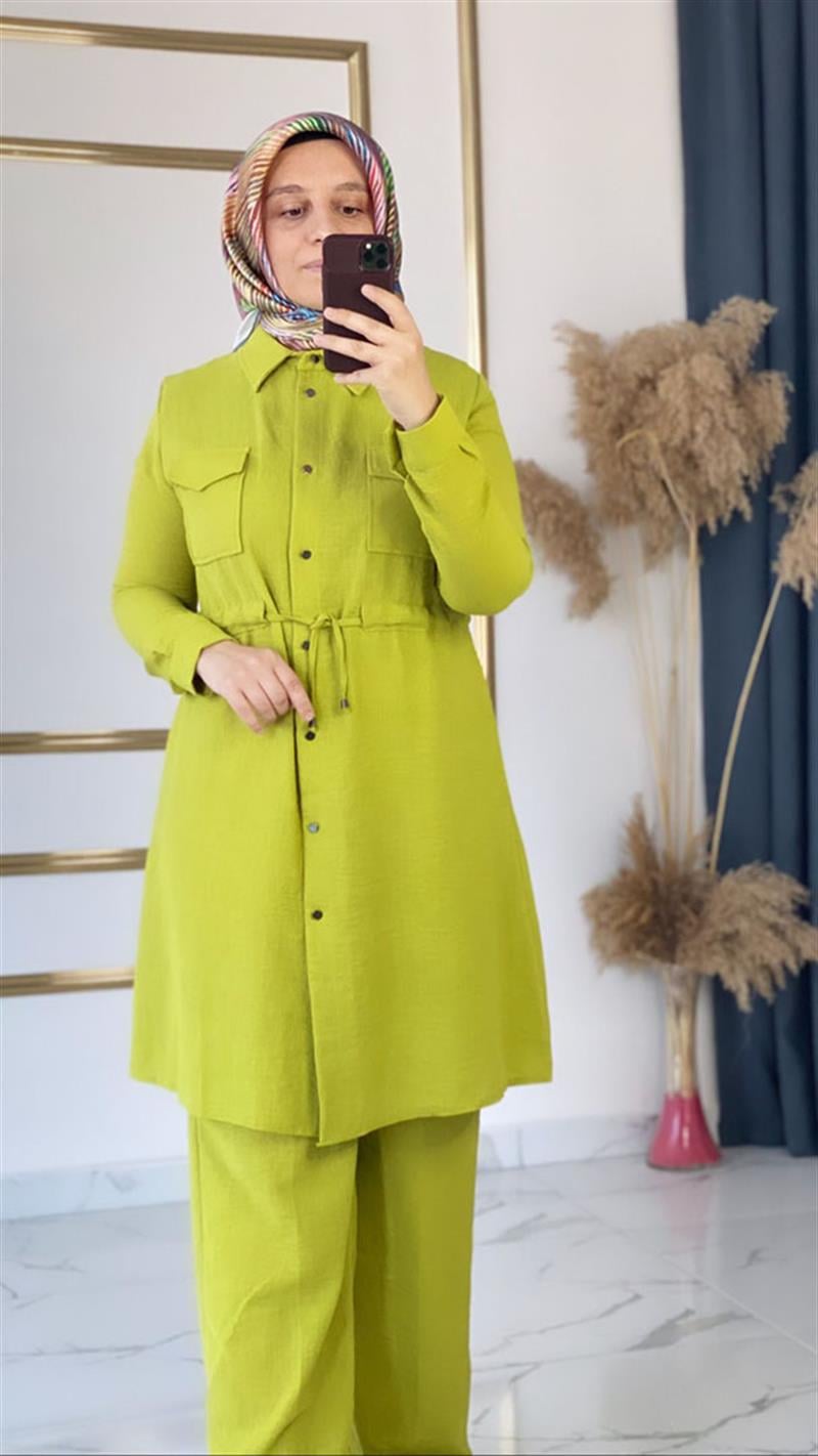 ÇÖ Beli Büzgülü Cepli Yazlık Sarı Takım FRY1428