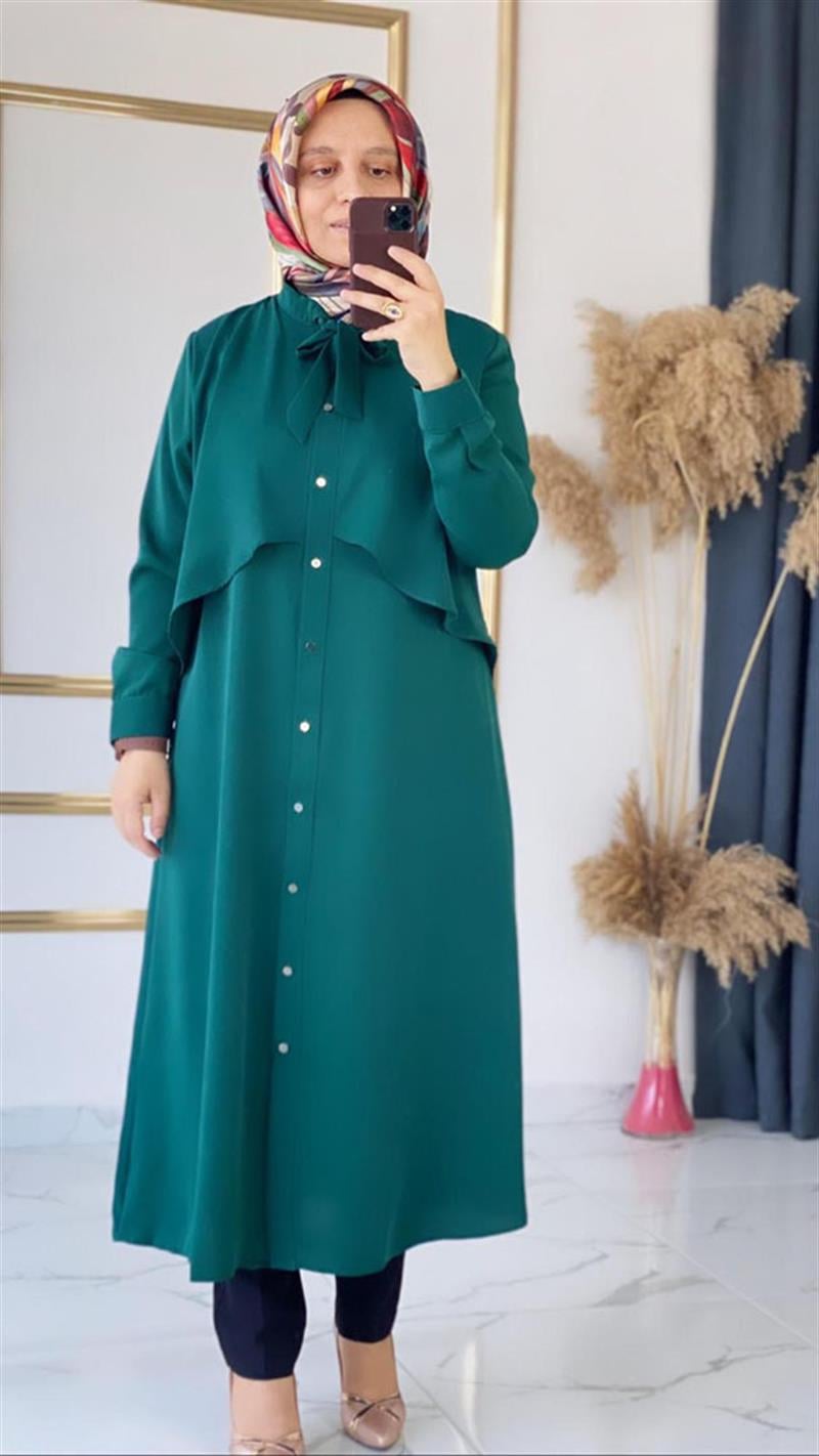ÇÖ Kravatlı Yazlık Yeşil Tunik FRY1430