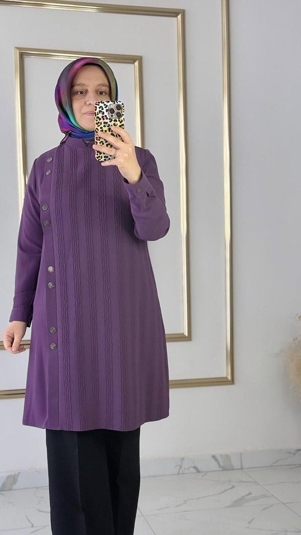 Düğme Detaylı Mor Tunik FRY 