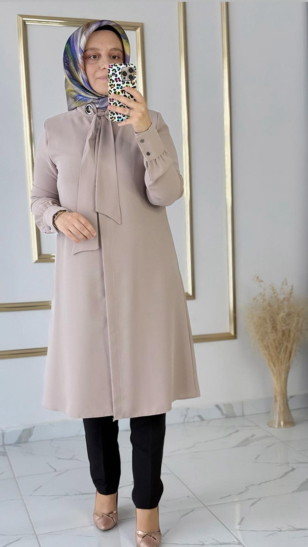 Fular Detaylı Bej Tunik FRY