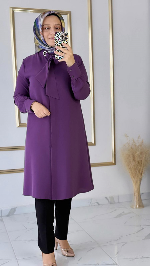 Fular Detaylı Mor Tunik FRY