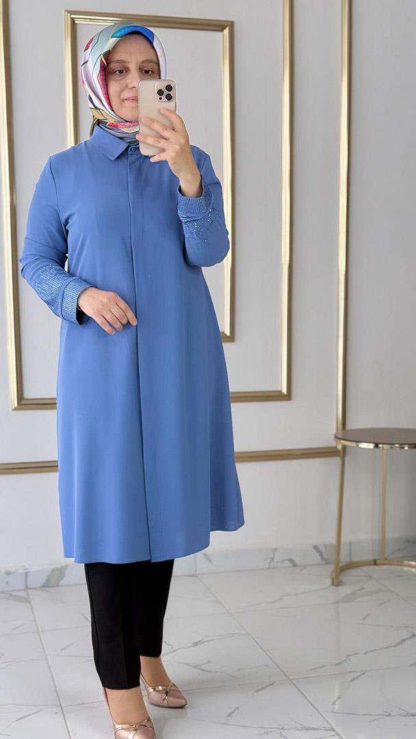 Kolları Taş Detaylı Mavi Tunik FRY