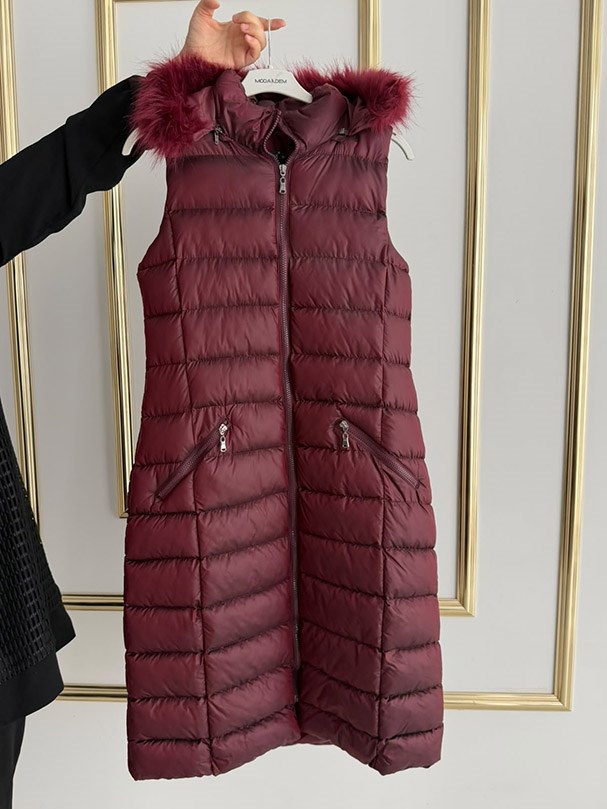 Kürk Detaylı Bordo Şişme Yelek FRY