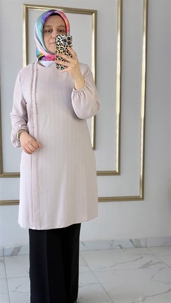 Boncuk İşlemeli Bej Tunik FRY