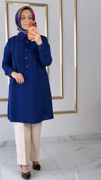 Çıtçıtlı Spor Şık Mavi Tunik FRY 