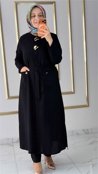Gold Detaylı Kemerli Siyah Giyçık FRY