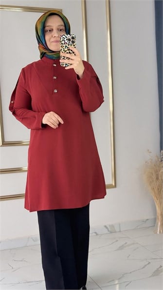 Kare Çıtçıtlı Spor Kiremit Tunik FRY