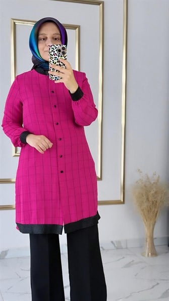 Kare Desenli Kısa Pembe Giyçık FRY