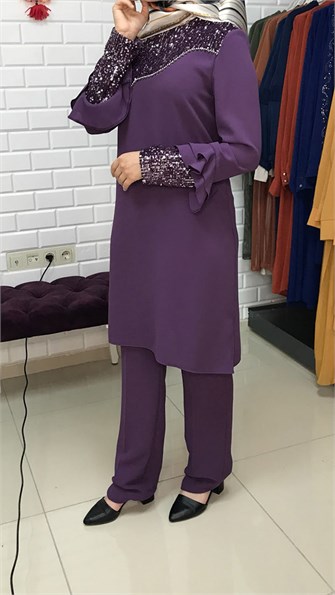 Omuz Pulpayet Detaylı Mor Takım FRY