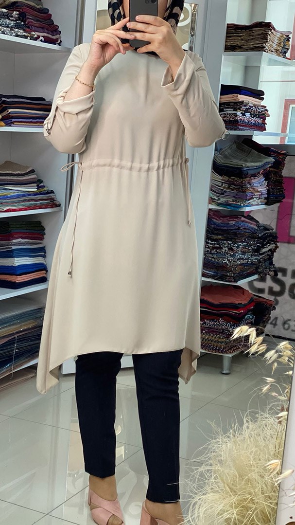 Beli Büzgülü Bej Tunik FRY