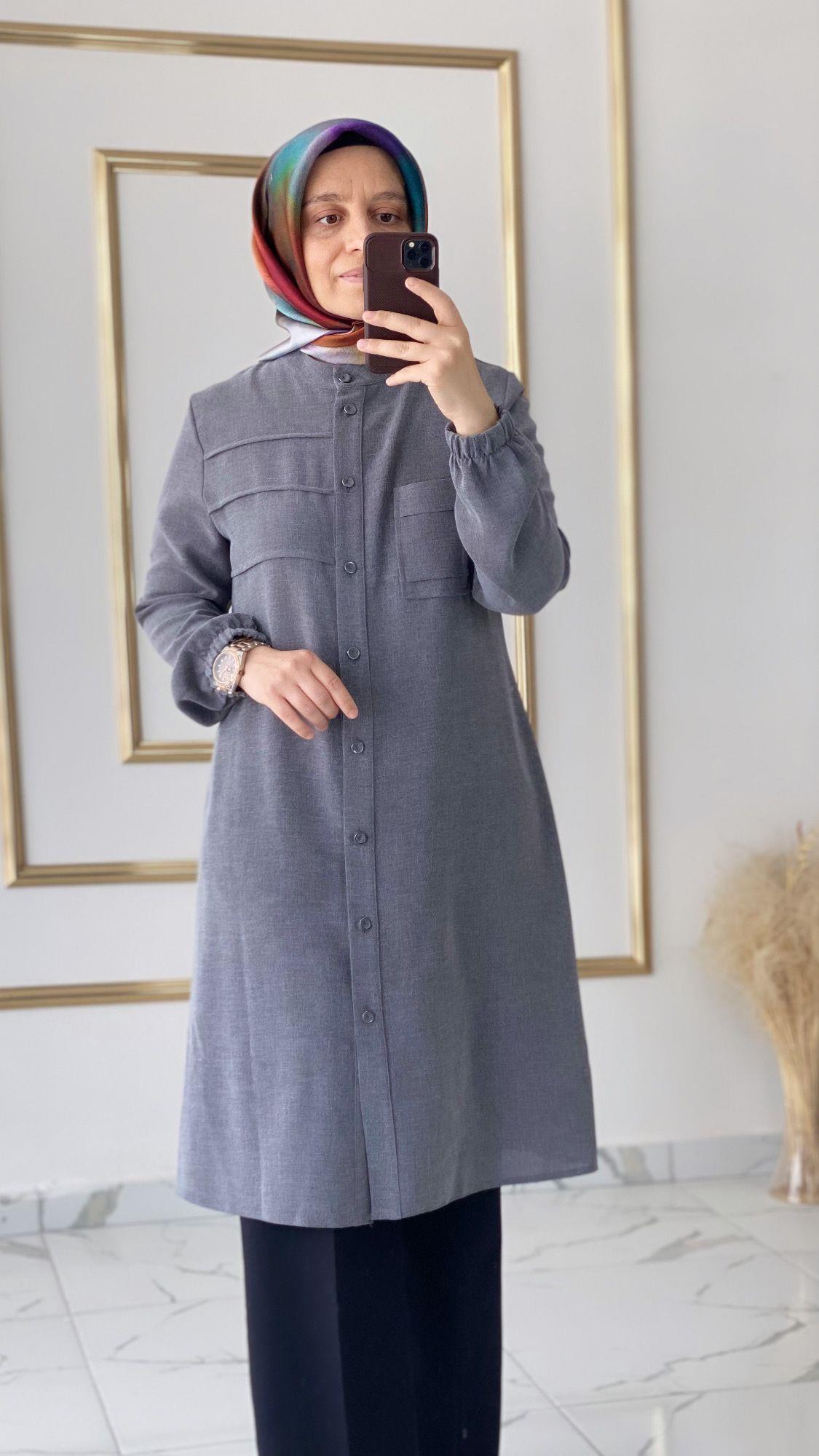 Cepli Sade İthal Kumaş Gri Tunik FRY