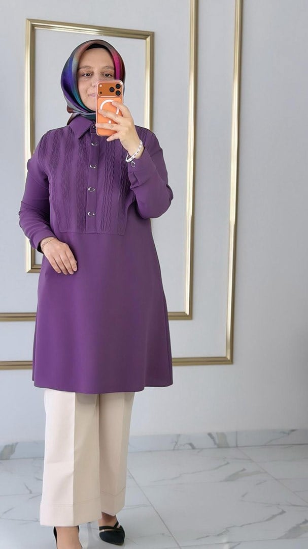 Çıtçıtlı Spor Şık Mor Tunik FRY 