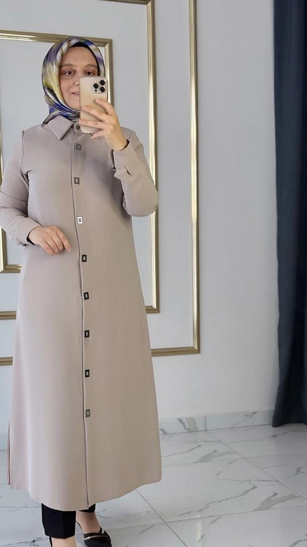 Çıtçıtlı Uzun Bej Tunik FRY
