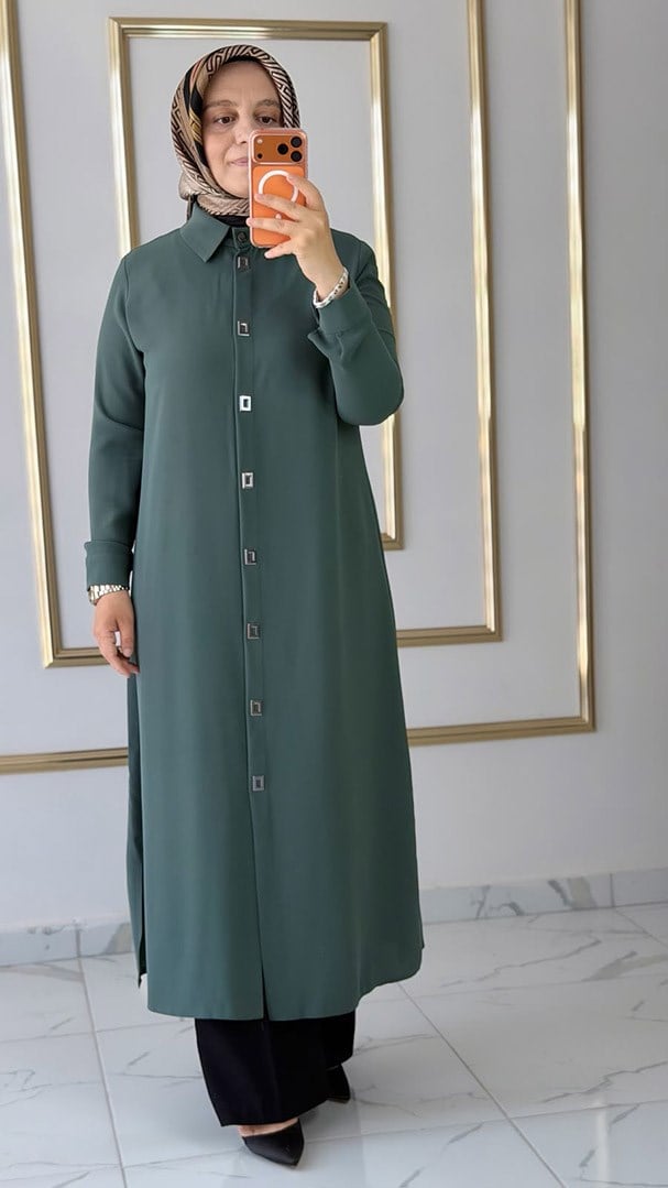 Çıtçıtlı Uzun KoyuMint Tunik FRY