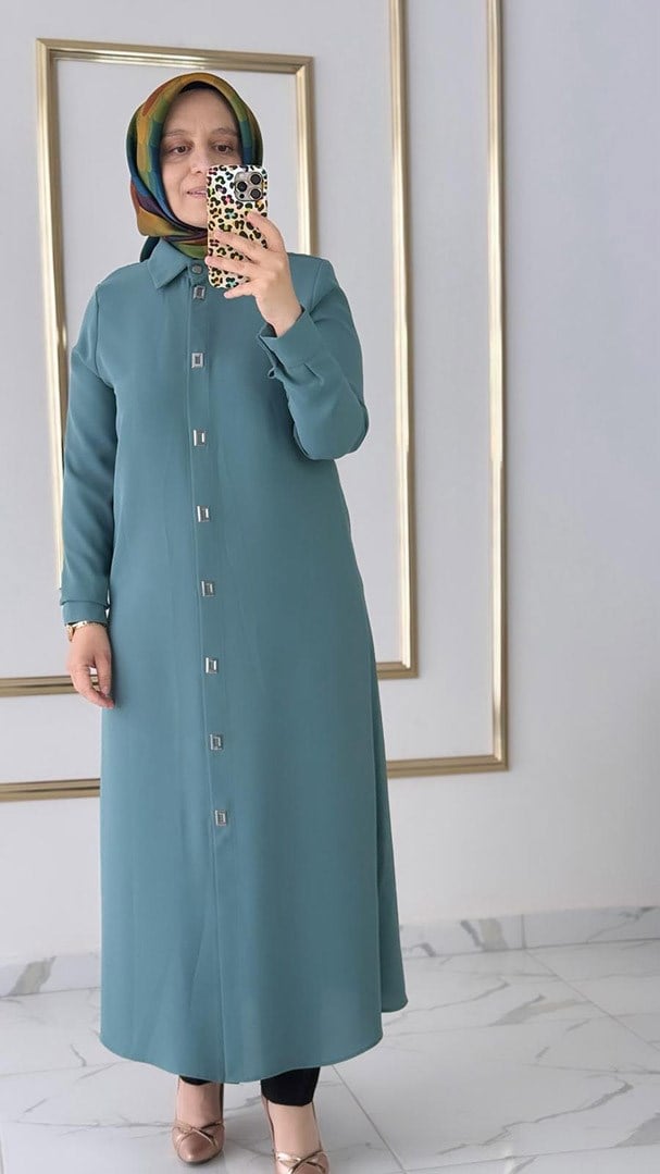 Çıtçıtlı Uzun Mint Tunik FRY