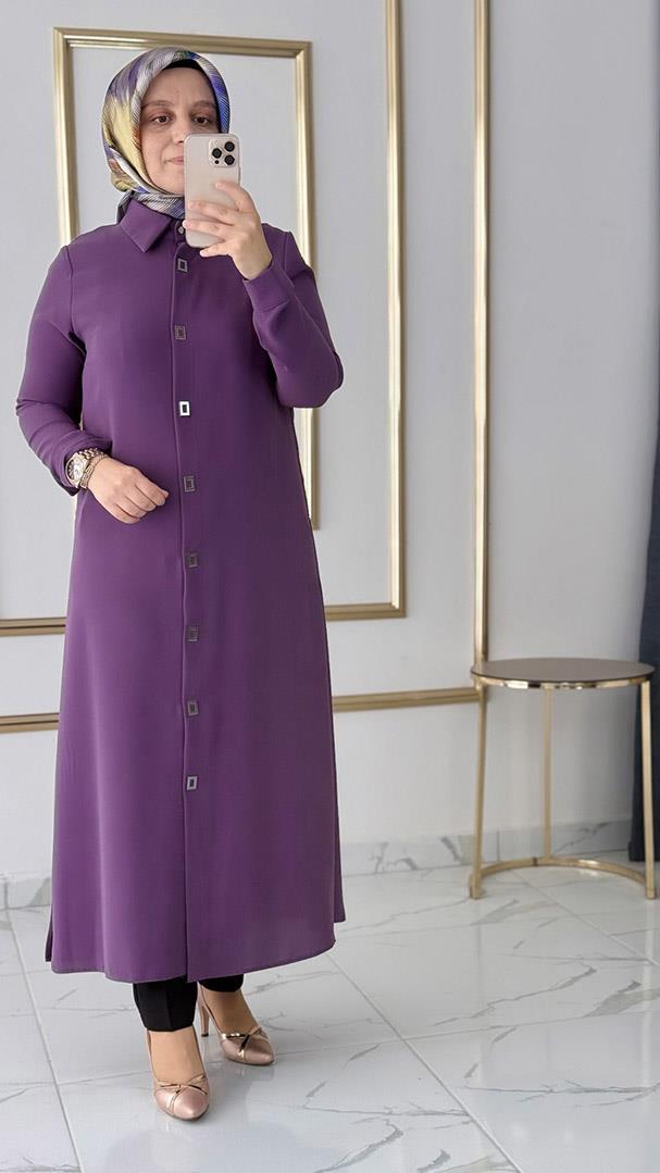 Çıtçıtlı Uzun Violet Tunik FRY