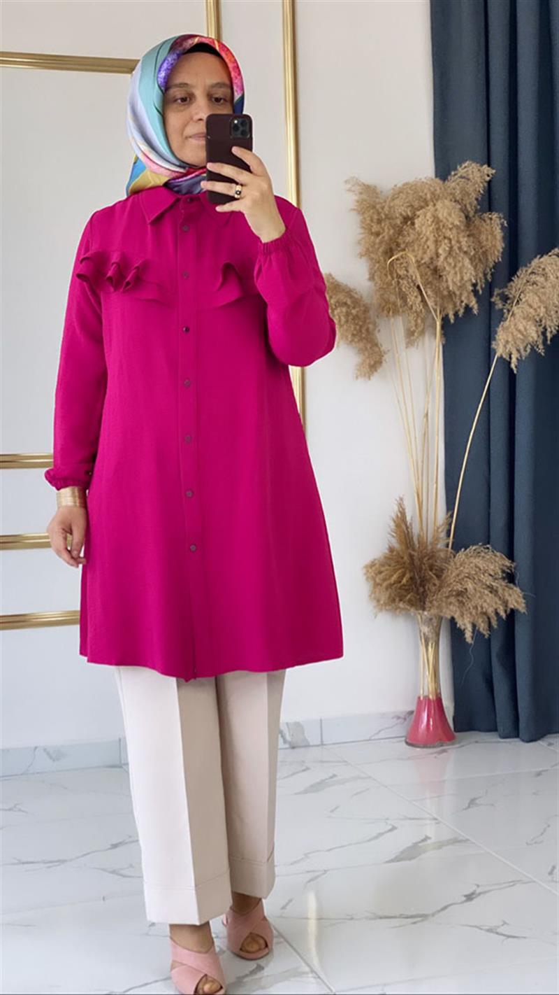 ÇÖ Önü Valörlü Ayrobin Pembe Tunik FRY1334