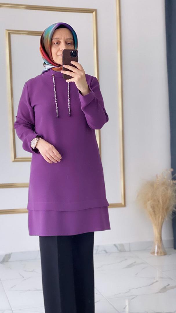 Degrade Yaka Spor Şık Violet Tunik FRY