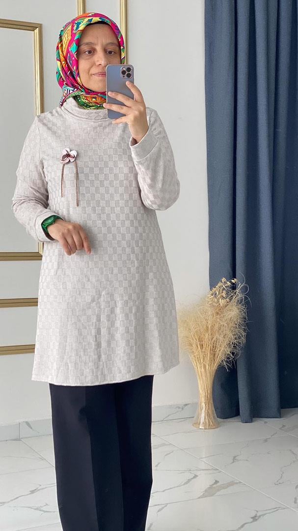 Degrade Yaka Triko Bej Tunik FRY