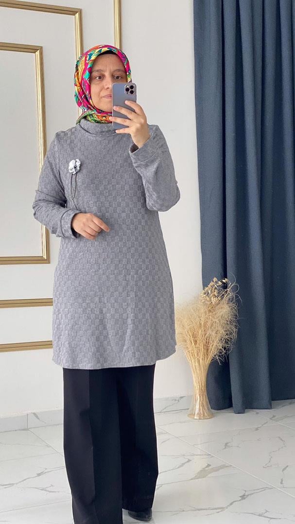 Degrade Yaka Triko Gri Tunik FRY