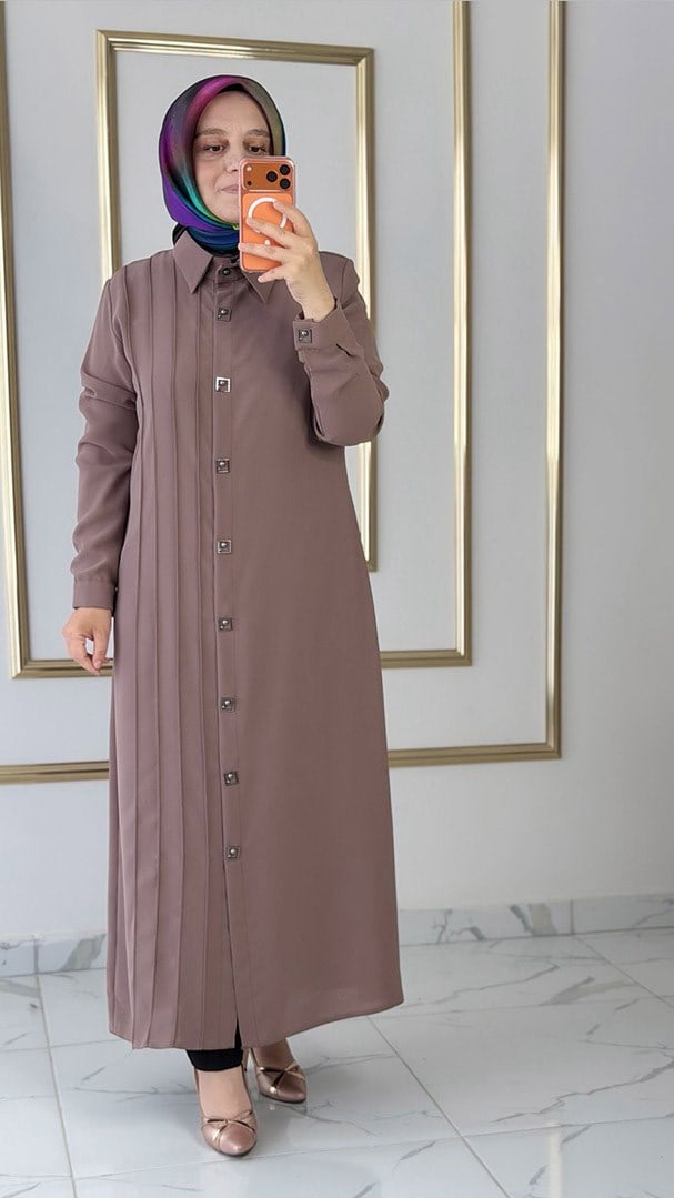 Dikiş Şeritli Çıtçıtlı Giyçık Vizon Tunik FRY