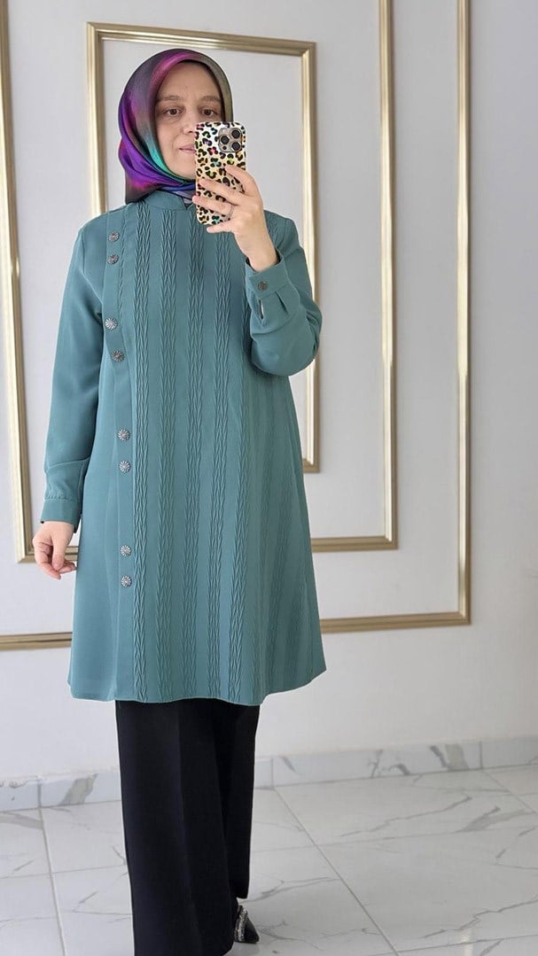 Düğme Detaylı MintYeşili Tunik FRY 