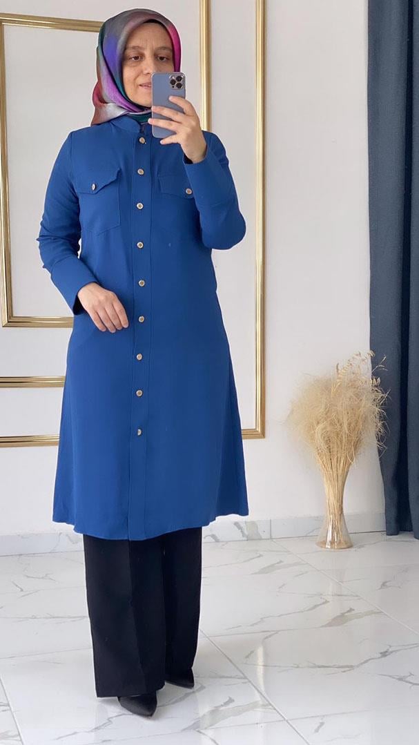 Gold Düğme Detaylı Mavi Tunik FRY