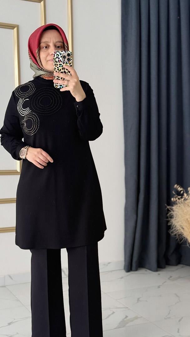 Halka İncili Siyah Tunik FRY