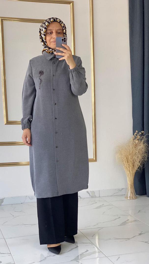 İthal Kumaş Gri Tunik FRY