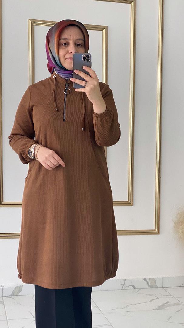 Kadife Spor Kahverengi Tunik FRY