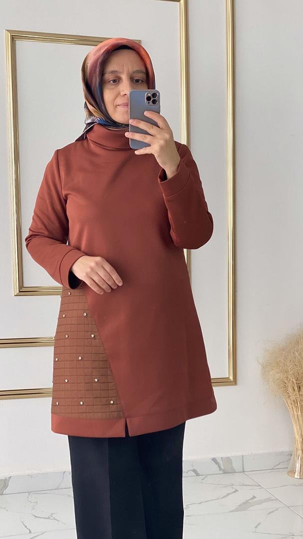 Kapitone Detaylı Taba Tunik FRY