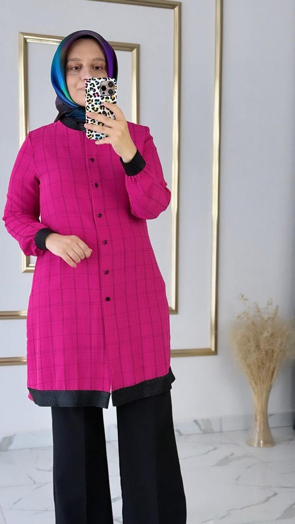 Kare Desenli Kısa Pembe Giyçık FRY