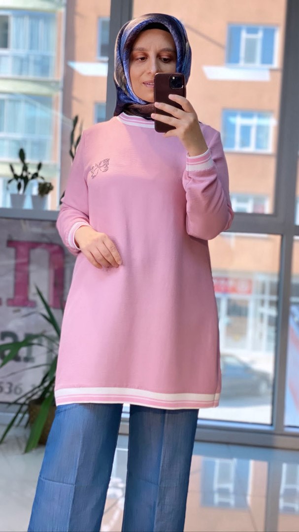 Kelebek Detaylı Pembe Tunik FRY