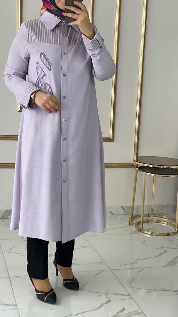 Keten Kumaş Yazlık Lila Tunik FRY