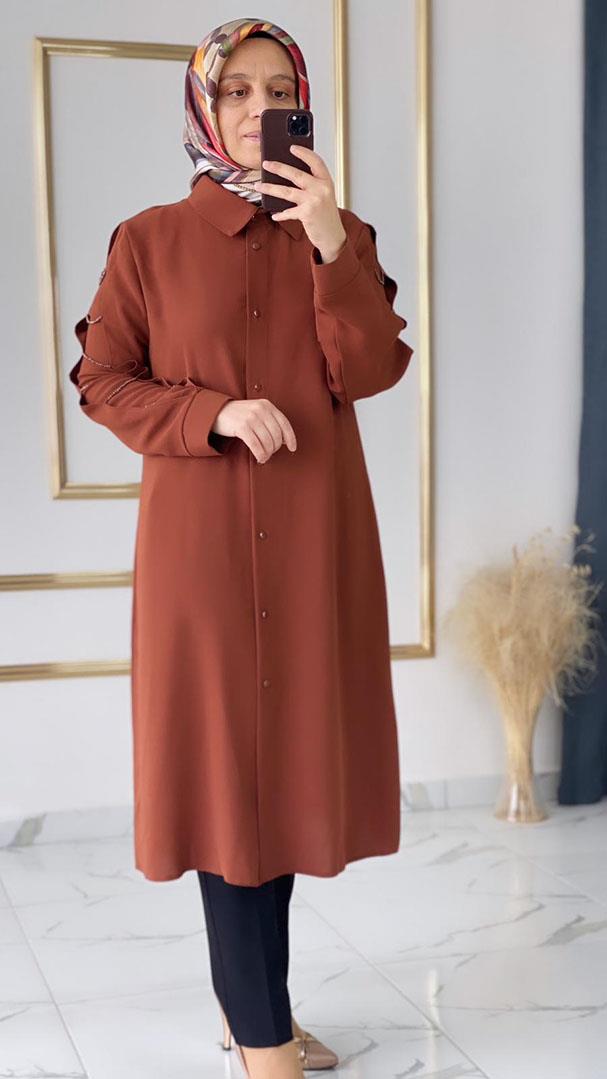 Kolları Boncuk Detaylı Zarif Taba Tunik FRY2832