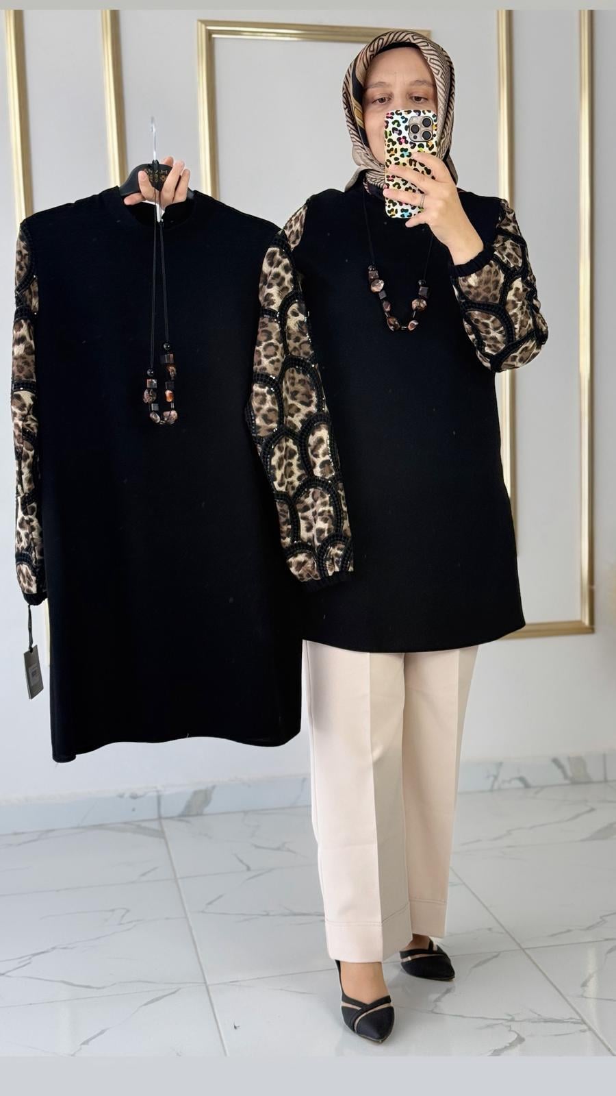 Leopar ve Kolye Detaylı Tunik FRY
