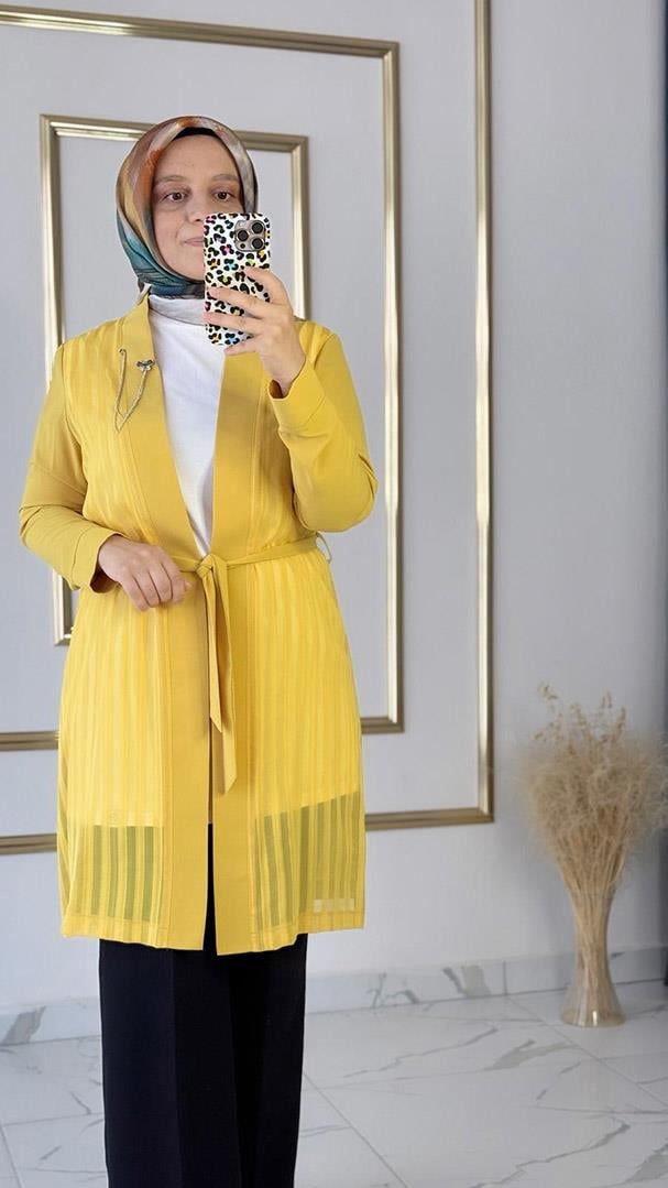 Organize Tül Detaylı Kemerli Sarı Giyçık FRY