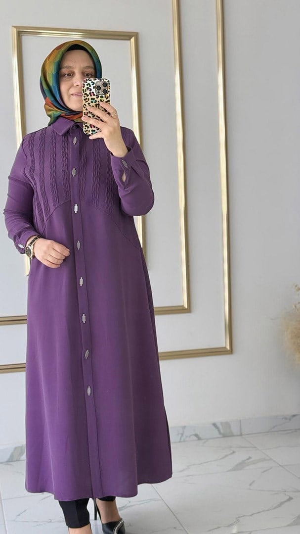 Pile Kumaş .Detaylı Mor Giyçık FRY