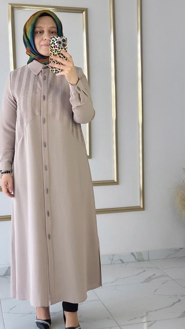 Pile Kumaş Detaylı Çıtçıtlı Bej Giyçık FRY