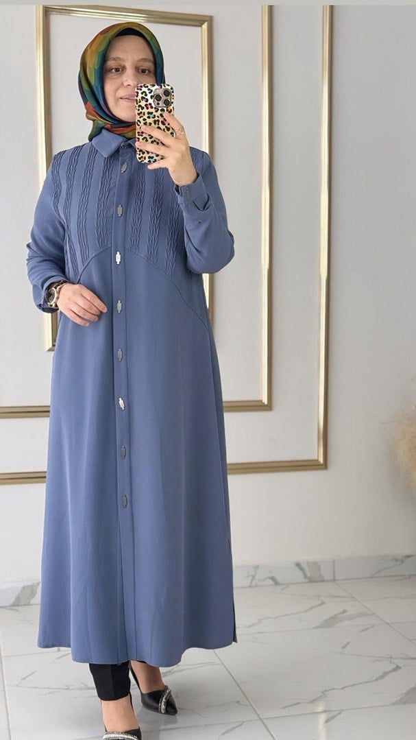 Pile Kumaş Detaylı Çıtçıtlı Mavi Giyçık FRY