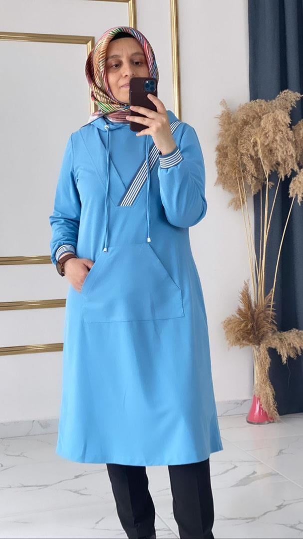 Ribana Kapşonlu Spor  Mavi Tunik FRY1031