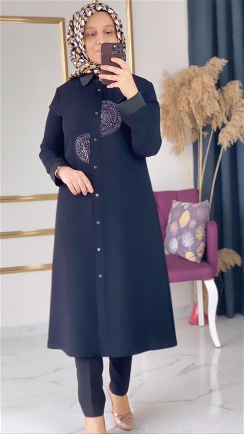 Saten Taşlı Kadın Tunik