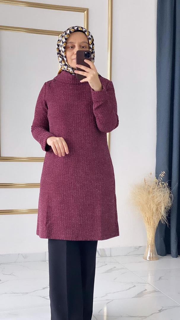 Sim Örme Mürdüm Tunik FRY1095