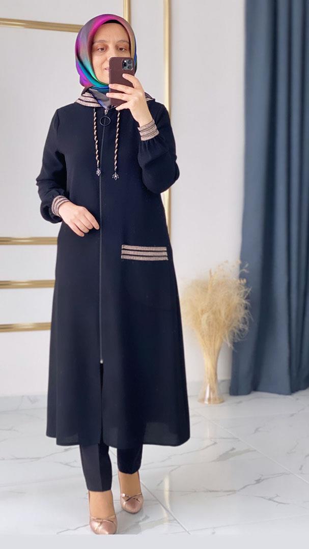 Simli Ribanalı Siyah Giyçık Kap FRY