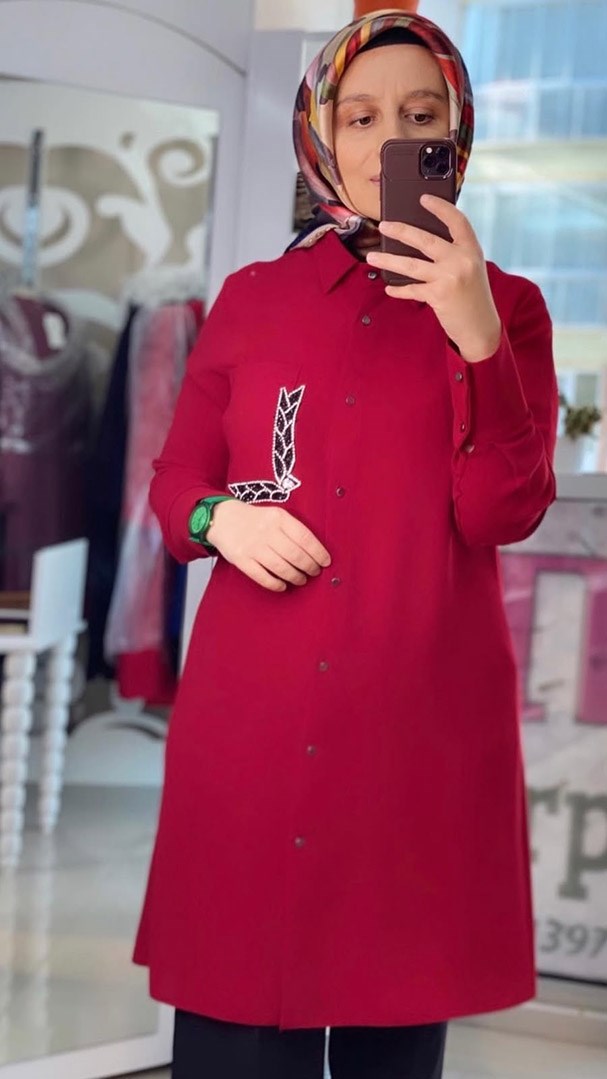 Taş Detaylı Kırmızı Gömlek FRY