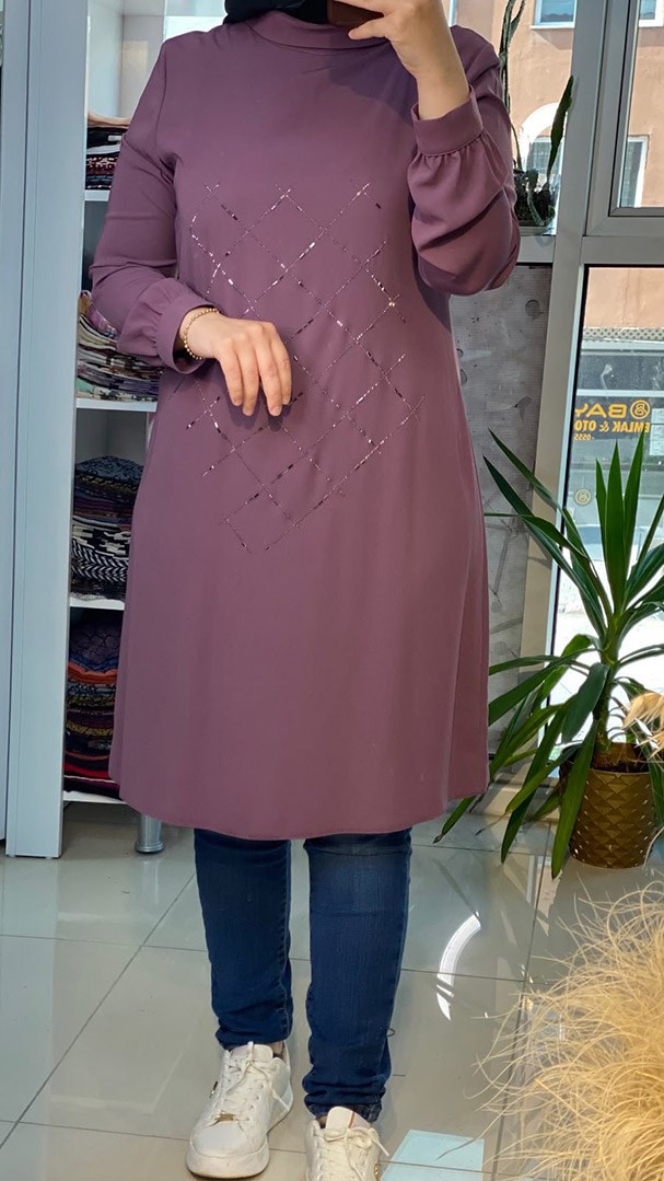 Taş Detaylı Krep Gül Tunik FRY